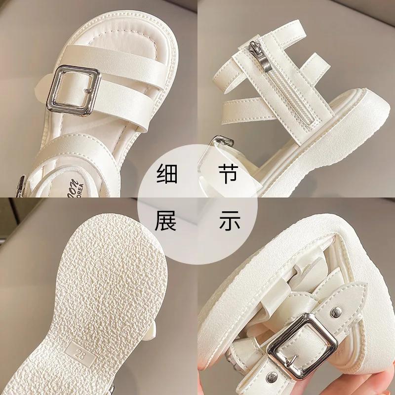Fashion 2025 New Girls Roman High-top Sandals Children's Summer Fashion Sandals Open-toe Cut-outs Kids Causal Black School Beach Shoes