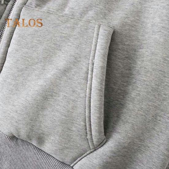 Fall Winter Men Coat Zip-up Long Sleeves Elastic Cuff Thick Plus Size Drawstring Plush Solid Color Loose Pockets Daily Sport Hoodie