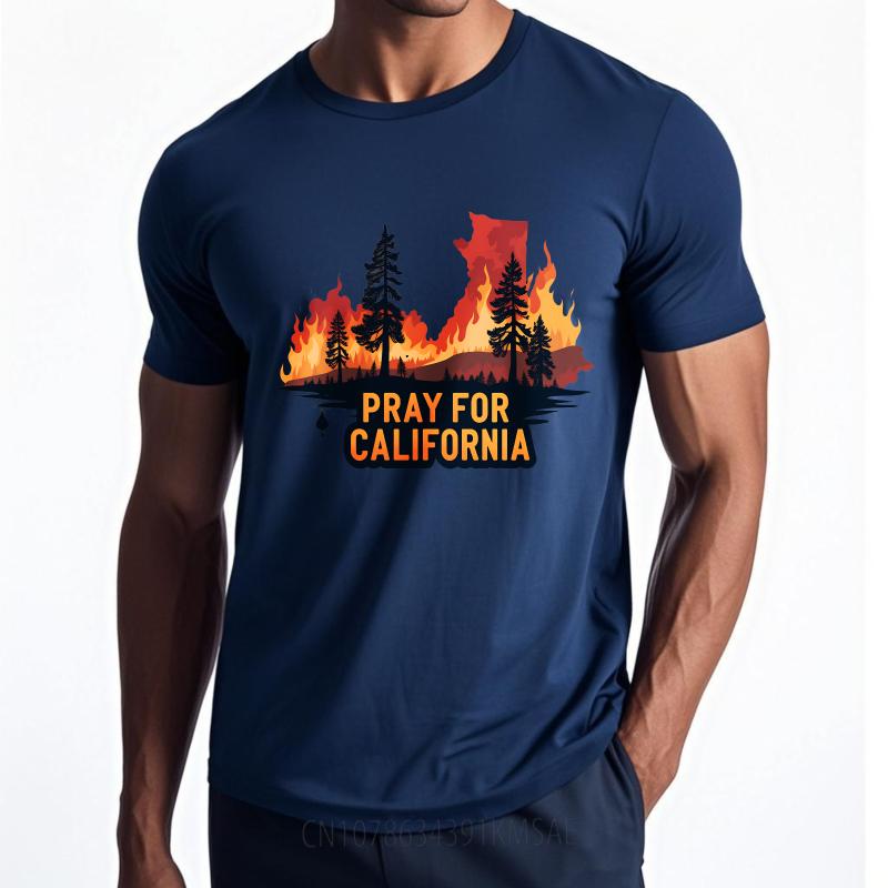 Übergroßes Sommer Herren T-Shirt Kalifornien Feuer Silhouette Bäume Gebet Kurzarm Bequem Rundhals T-Shirt