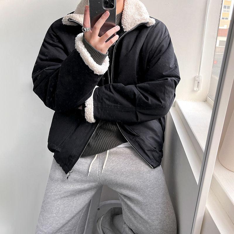 Lamb Wool Cotton Coat Men's Winter Velvet Thickened Korean Style Loose Workwear Cotton Coat Warm Cotton Jacket