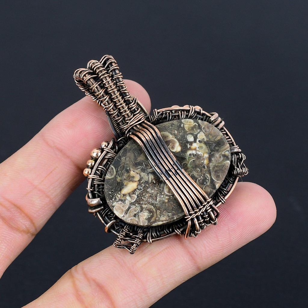 Turtella Fossil Pendant, 999 Copper Wire Wrapped Pendant Handmade Gemstone Jewelry, Gifts For Wife Brand New Pendant