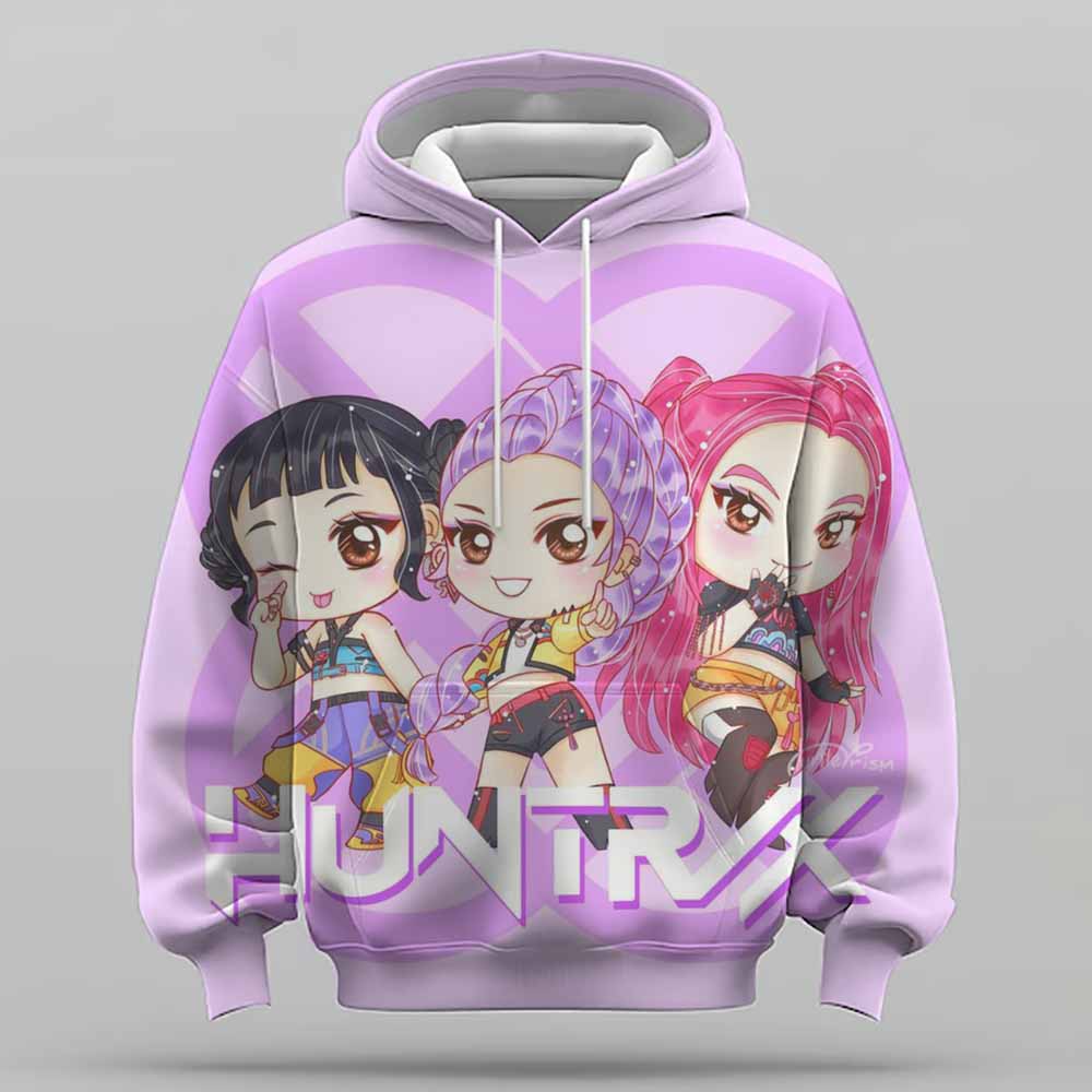 KPop Demon Hunter Rumi Cute Cartoon Girl Hoodie Warm Children's Wavy Fashion Casual Pullover