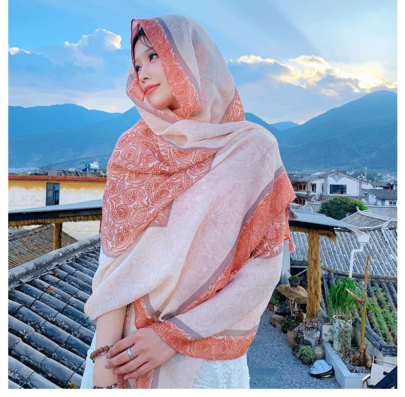 Summer Fashion Retro Cashew Orange Rice Scarf Sunshade Sunscreen Play Beach Towel Trend Comfortable Breathable Big Shawl