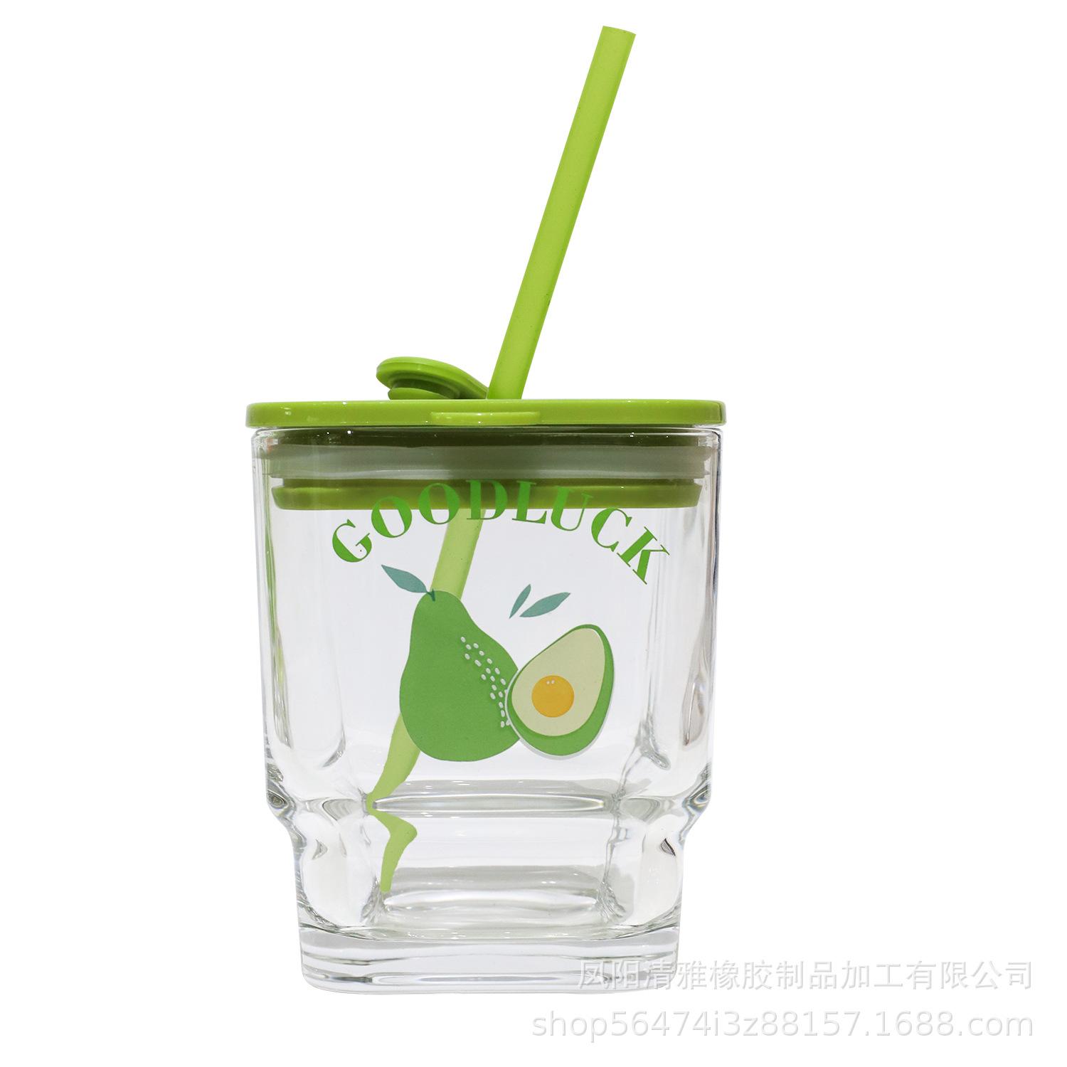 

New Glass Square Cup Large Capacity Household Internet Celebrity with Lid Cup with Straw Mug Water Cup 401-500ml