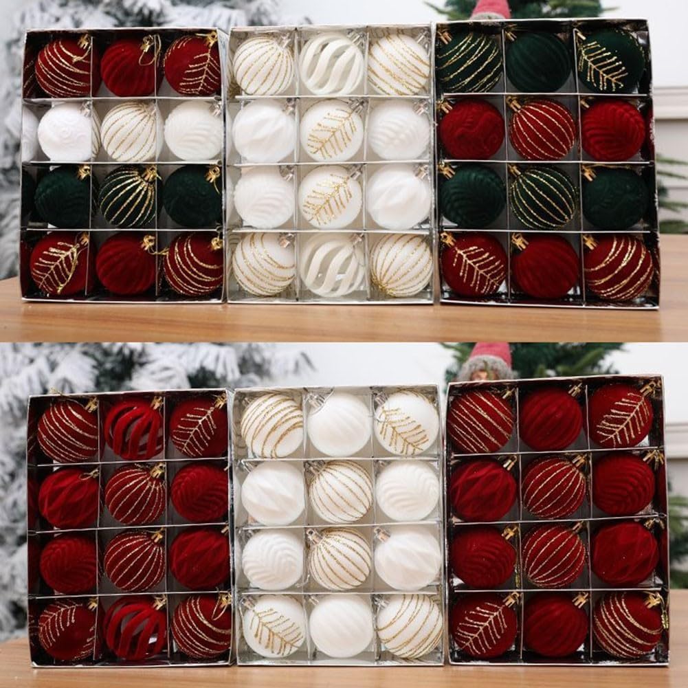 12PCS 6CM Velvet Christmas Ornaments Balls, Flocked Christmas Tree Ball Hanging Ornaments Shatterproof Xmas Bulbs For Christmas Tree