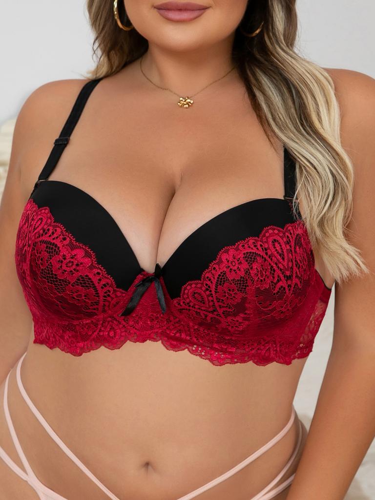 Große Größen BH CD-Körbchen Spitze Kontrast Damen Unterwäsche Sexy Komfort Push-Up Französisch Elegant Tägliche Kleidung