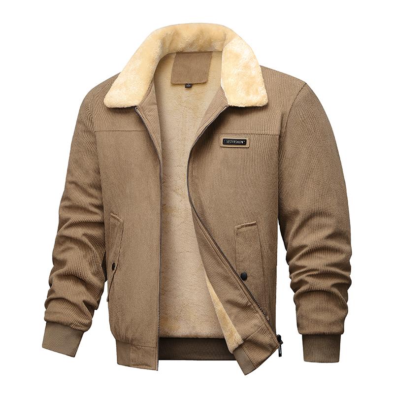 Men's Cashmere Jacket with Added Velvet, Corduroy Thick Plus Size Cotton Coat, Cotton Jacket