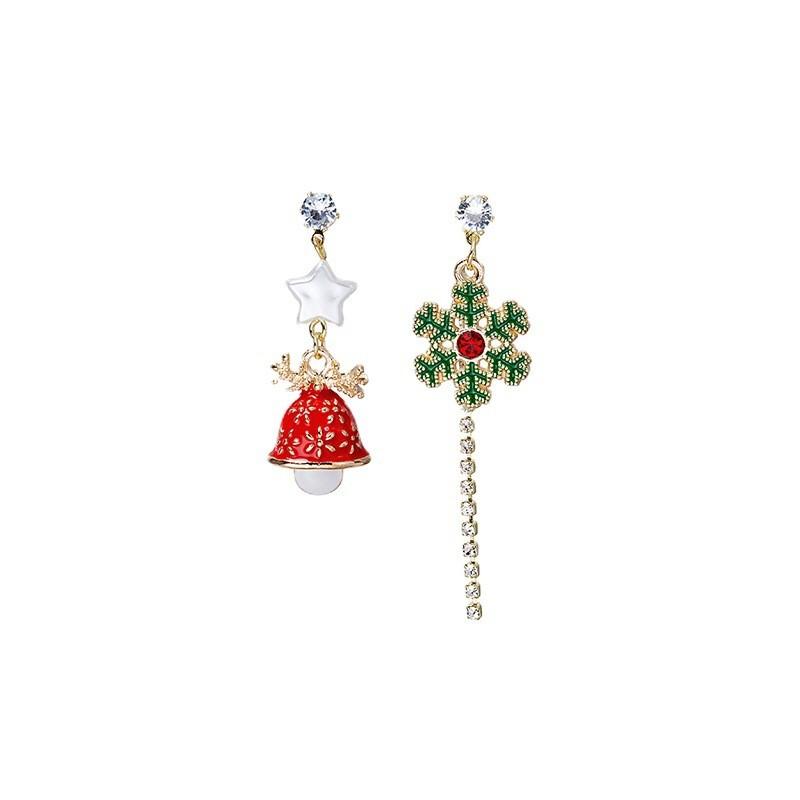 Christmas Cartoon Bell And Snowflake Earrings With Alloy For Holiday Party Accessory