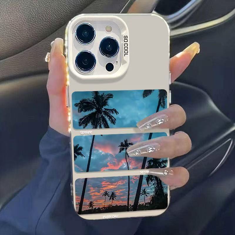 The new splicing coconut tree is suitable for iphone17 mobile phone case Apple 16promax/15 anti-drop 14pro13 Europe and America