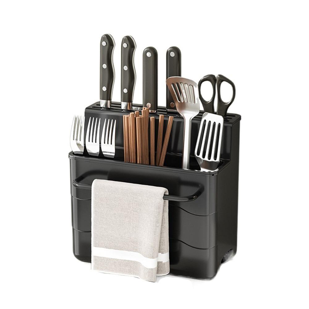

Настенная подставка для хранения ножей без сверления, сушилка для посуды, интегрированный стакан для палочек для еды, кухня Style B чёрный