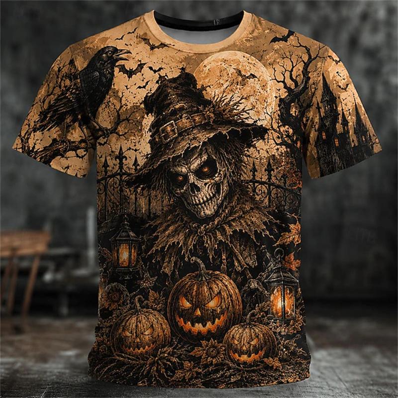 Summer Men's Halloween Horror 3D Printed Crew Neck T-Shirt Fashion Versatile Trend Breathable Casual