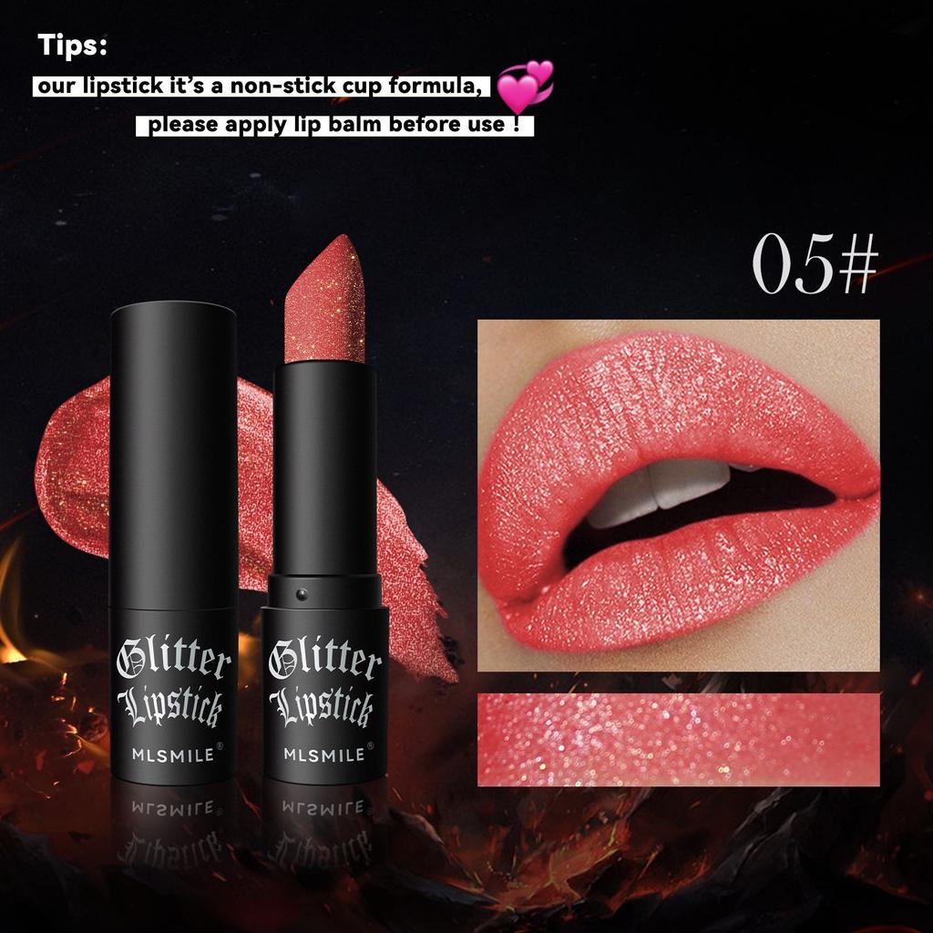 7colors Glitter Lipstick Transfer-resistant Long Lasting Diamond Pearlescent Metallic Lipstick Black Lipgloss Women Lips Makeup Cosmetic