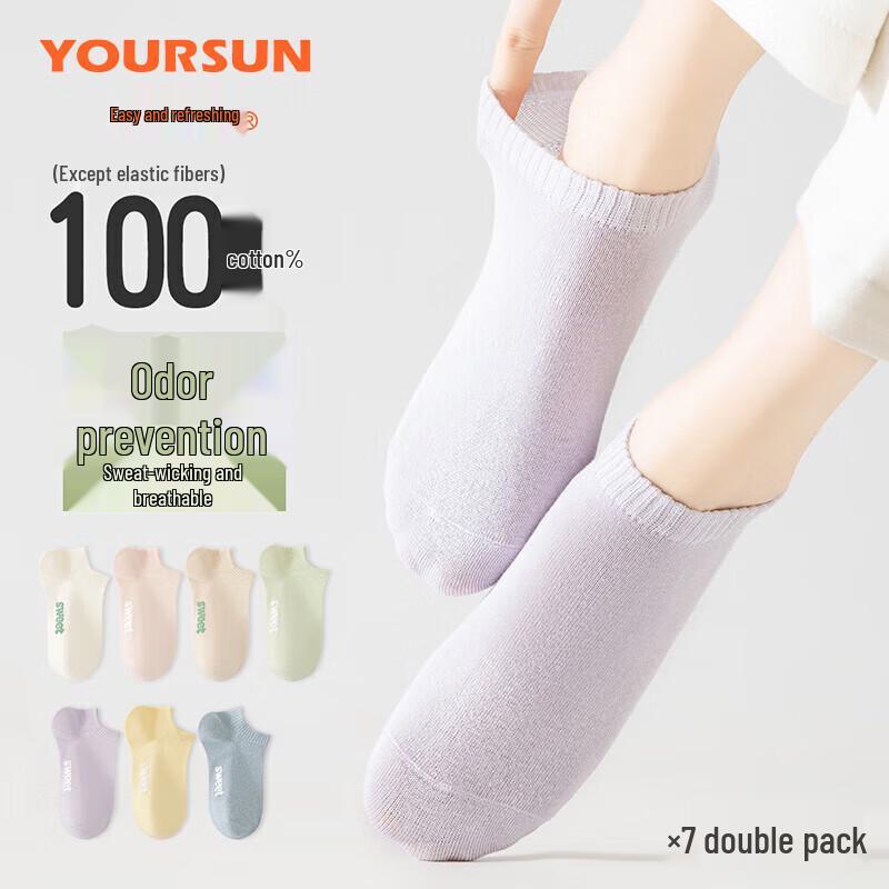 Yiershuang Women s 100% Cotton Anti-Bacterial Non-Slip Boat Socks (7 Pairs) One Size