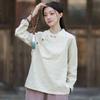 Johnature Women Vintage Shirts Stand Tops Spring Chinese Style Solid Color Long Sleeve Button Female Shirts