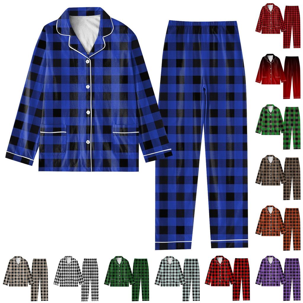 Women's 2 Piece Printed Suit Long Sleeve Button Up Top Wide Leg Pants Suit Set Pajamas Home Casual Suit