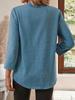 Ladies' Elegant V-neck Long Sleeved Top, Solid Color Design, Button Details, Lightweight Fabric, Suitable for Spring, Summer, and Autumn