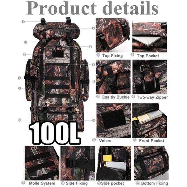 100L Multi-Color Large Capacity Travel Rucksack Outdoor Climbing Bag Waterproof Molle Camo Tactical Backpack Military Army Hiking Camping Backpack