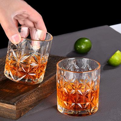 2pcs Set 315ml Transparent Whiskey Glass Household Foreign Wine Cup Set Creative Wine Glass Embossed Carved Brandy Cup Vodka Mug