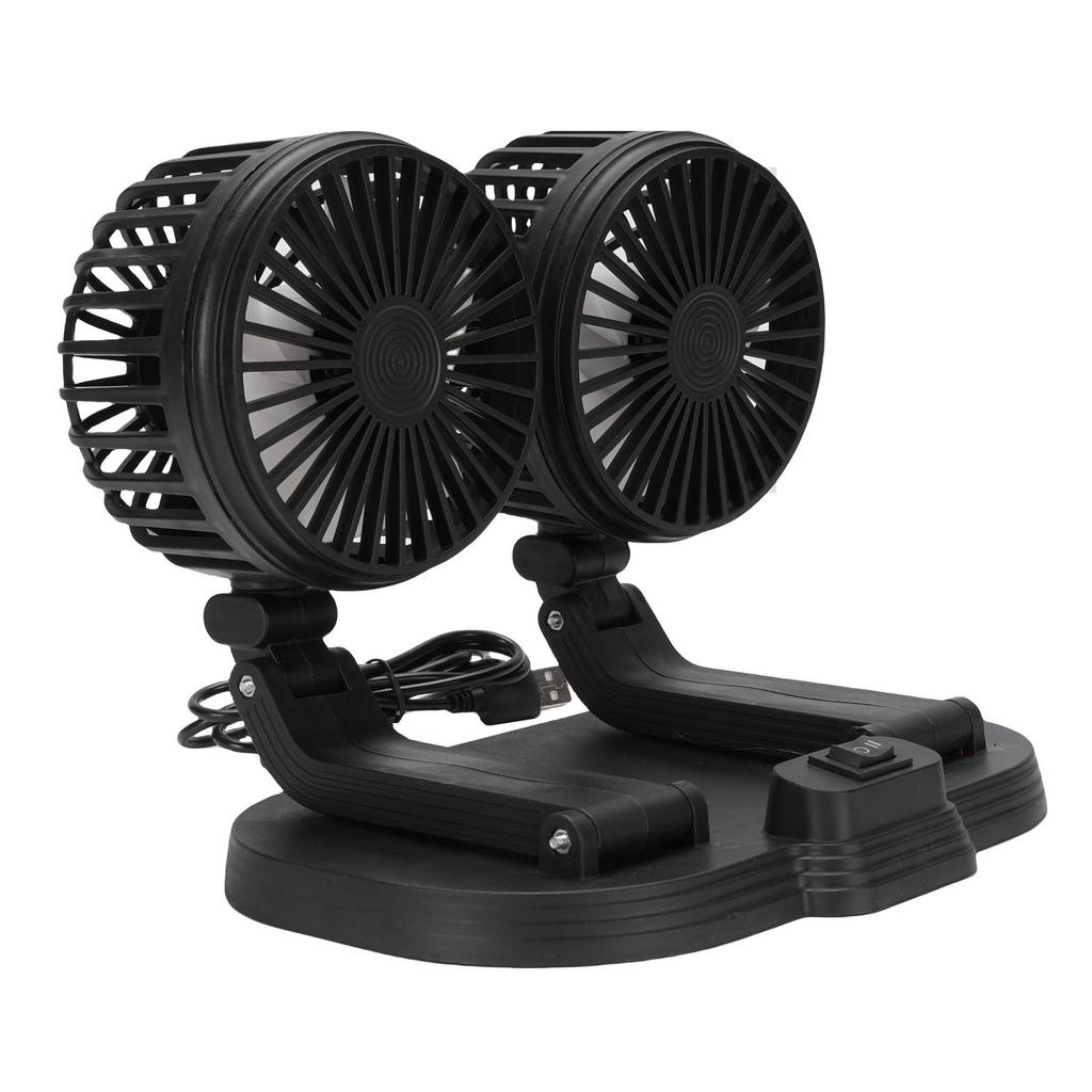   5V USB Car Cooling Fan 2 Speed Wind Quiet 360 Deg Rotatable Portable Dual Head Desk Fan for SUV RV Truck