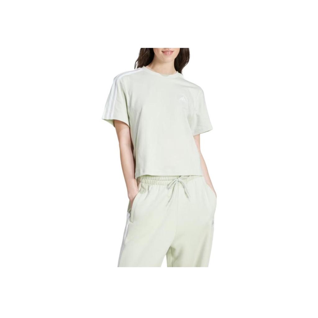 Adidas Striped Loose Short Sleeve T-Shirt Women tops Linen-Green IY4228