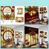 Durable Christmas-themed Bathroom Set With Soft Flannel Mats And Polyester Shower Curtain