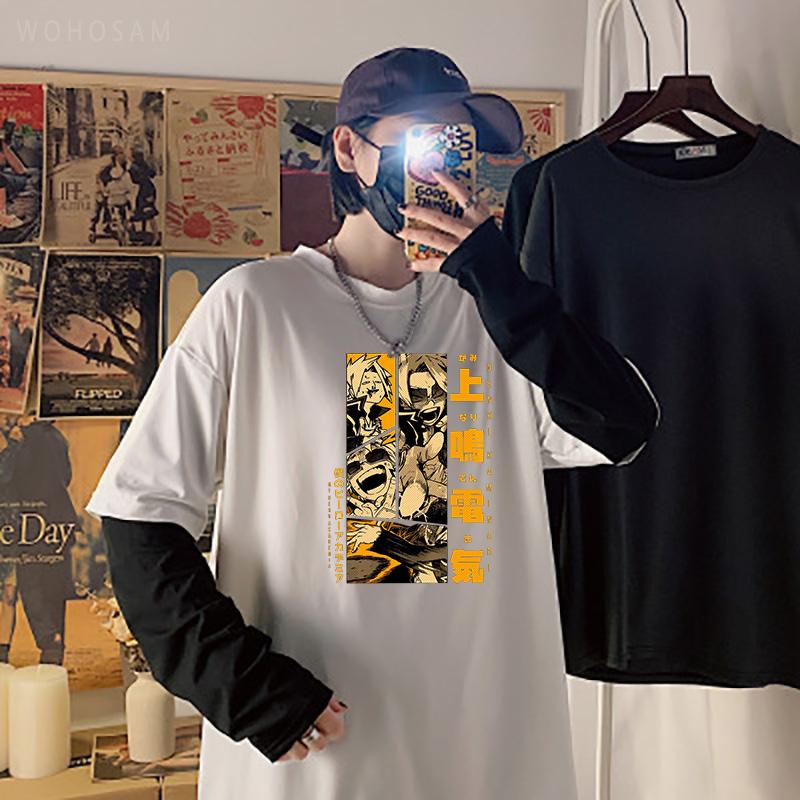 Maglietta a Strisce Moda Anime Giapponese My Hero Academia Top Uomo Donna Harajuku Manga Kaminari Denki Grafiche Maglia a Maniche Lunghe