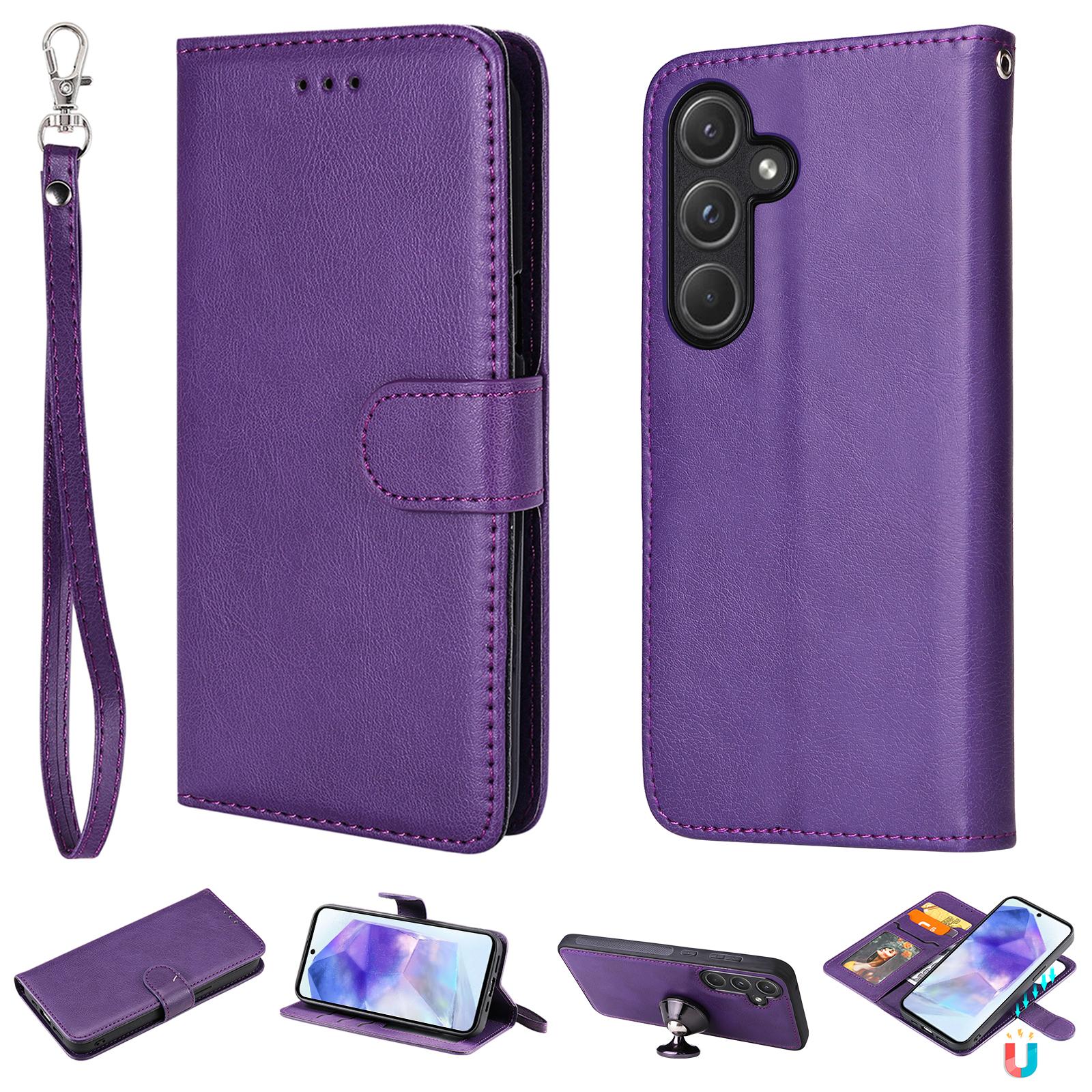 

For Samsung Galaxy A55 5G Case 2 in 1 Detachable Magnetic Leather Wallet Mobile Cover with Strap A