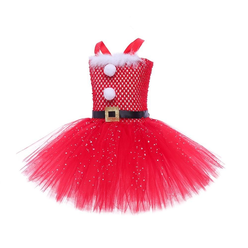 Kids Girls Christmas Santa Claus Mesh Tutu Dress Headwear Set Children Halloween Cosplay Costumes Child Pretend Princess Party Role Play Outfit