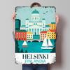 Helsinki Finnland Reiseplakat Benutzerdefinierte Wandkunst Vintage Metallschilder Retro Blechschild für Man Cave Garage Dekoration Zimmer Haus