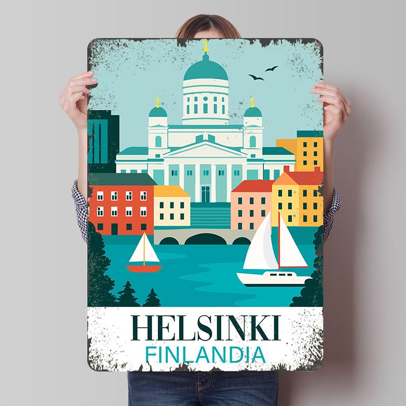 

Helsinki Finland Travel Poster Customized Wall Art Vintage Metal Signs Retro Tin Plaque for Man Cave Garage Decoration Room Home 7.9x11.8In(20x30cm)