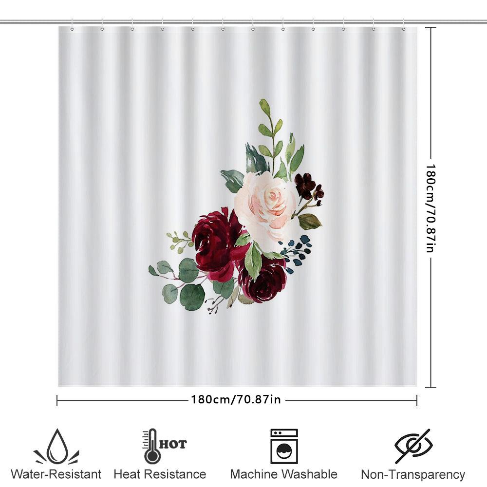 Floral Shower Curtain Botanical Roses Greenery Washable Bathroom Decor Vintage Farmhouse Style Modern Fabric Shower Curtain Set