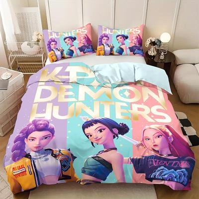 KPop D-Demon Hunters Zestaw Pościeli Pojedynczy Kostium na Halloween Zestaw Pościeli - 2-3 Częściowy Kołdra Kołdra Poszwa na Kołdrę Poszewki na Poduszki Zestawy