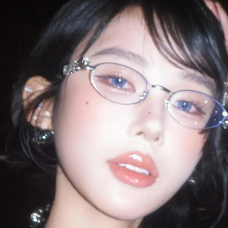 Metal Glasess Oval Retro Women Men Rhinestone Diamonds Sunglasses Unisex Bling Eyeglasses Frames Fashion Eyewear Glasses