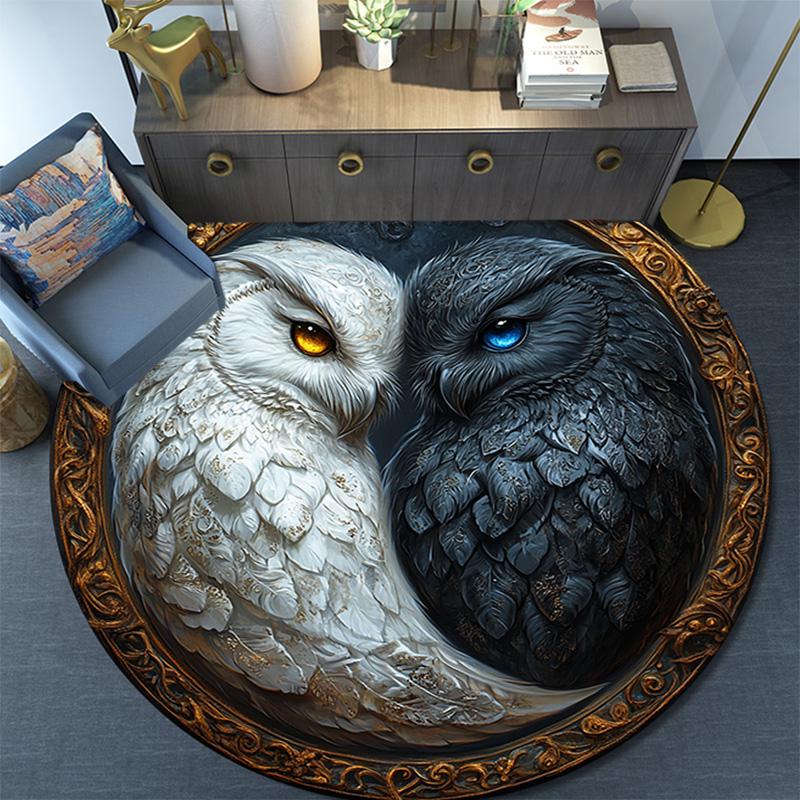 Yin Yang Owl Round Area Rug,Carpet Rug for Living Room Bedroom Sofa Playroom Decor,Non-slip Floor Mat