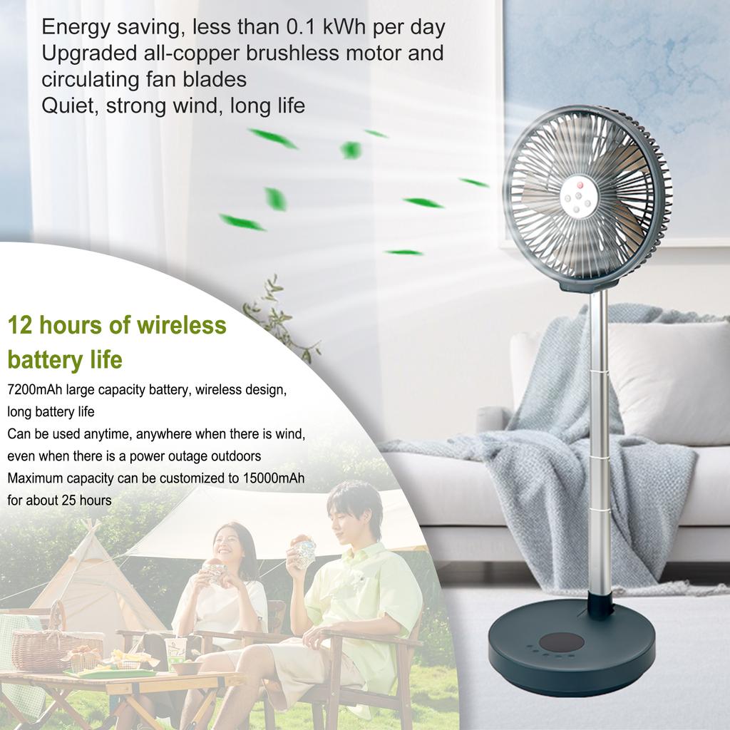 Portable Standing Fan with Remote Controller Foldable Desk Fan 10 inch fan blade Rechargeable Powered Pedestal Fan for Camping