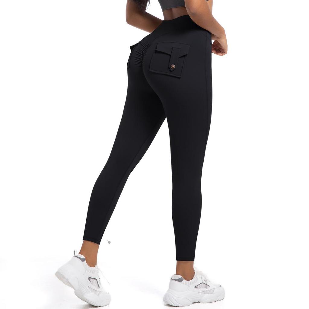 European-American High Waist Elastic Peach Butt Leggings - Quick-Dry Yoga, Running & Fitness Pants with Hip Lifting Button.