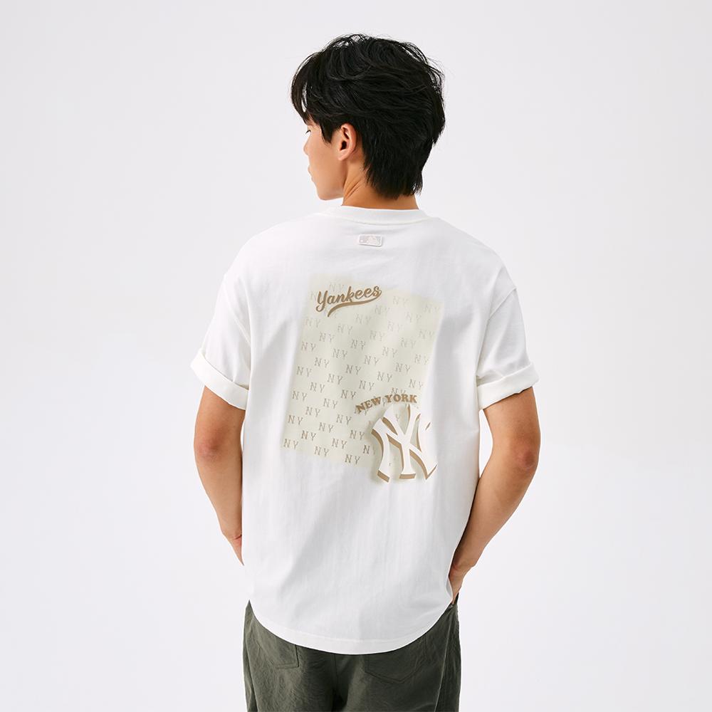 New MLB MONOGRAM Collection New York Yankees FW25 T Shirt Unisex White 3ATSM0554-50IVS