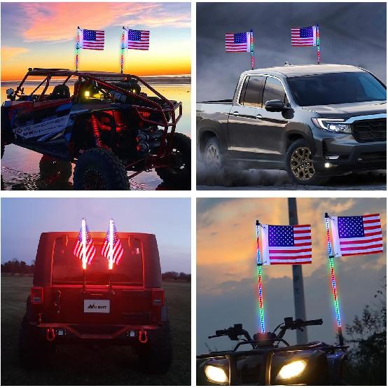 Nilight 2PCS 2FT RGB LED Whip Lights Spiral Chasing Dancing Lighted Antenna RF Remote Control for Can-Am ATV UTV RZR Polaris Dune Buggy Truck Bulbs 7