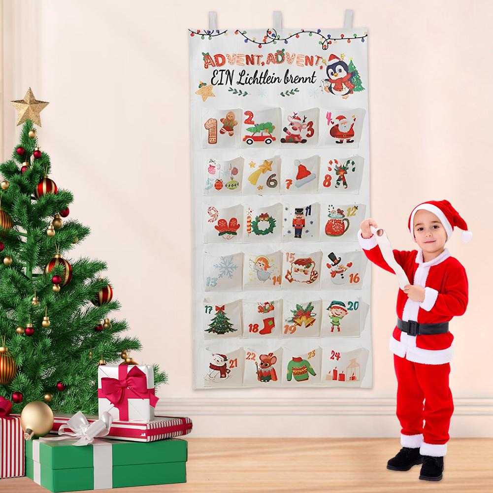 Fabric Christmas Advent Calendar Xmas Wall Decoration Reusable Advent Calendar 2024 with 24 Pockets for Holiday Home Decor