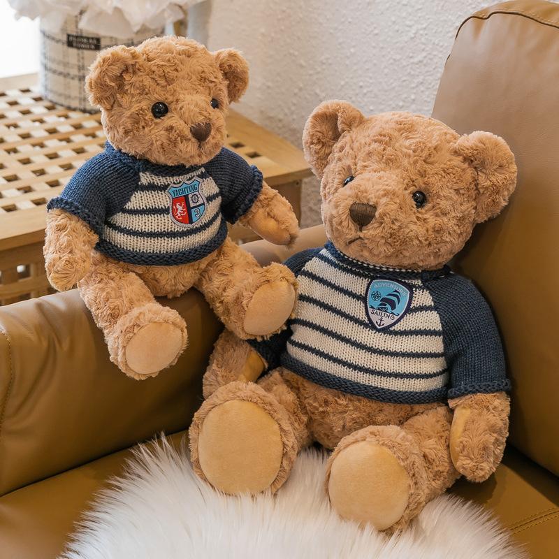 Cute badge bear doll plush toy girl bed sleeping doll warm heart companion gift