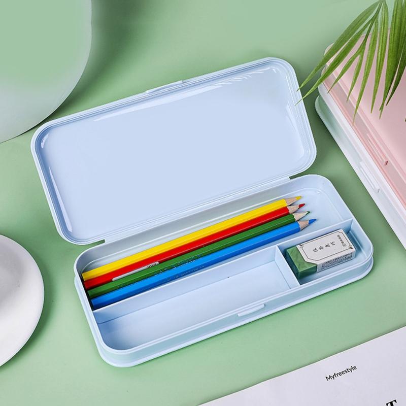Colorful Plastic Pencil Boxes Macaron Pencil Boxes for School Crayon Marker Organizer Boxes for W/ Hinged Lids