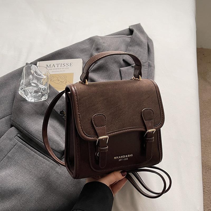 Schoolbag Korean version niche retro backpack women's 1011 spring new high-value simple casual portable small square bag women