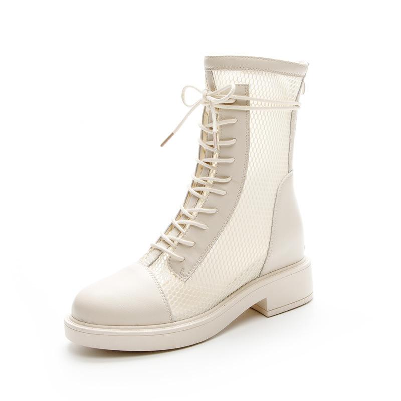 Inner heightening thin Martin boots women's small summer single boots British style hollow cool boots mesh short boots