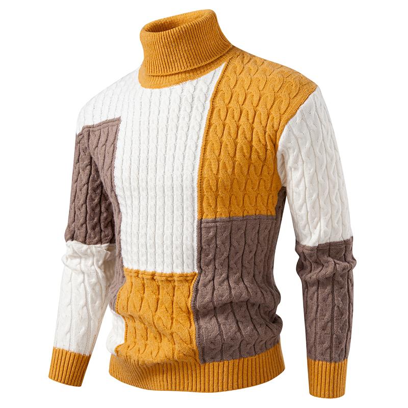 

Autumn Men Turtleneck Twist Sweater Men Loose Retro Knit Jumper Harajuku Pullovers Men Casual Patchwork Knitted Sweaters XL жовтий