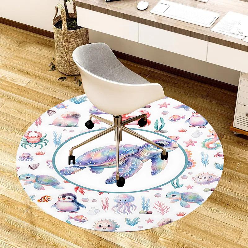 1PC Sea animals Ocean life Non-Slip Floor Round carpet, Office, family, bedroom, Large Area Rug Indoor Rugs,  Durable Polyester-L0397