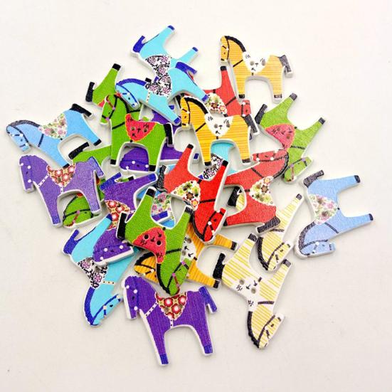 50 Pezzi Bottoni in Legno con Cavallo Carino Fai da Te Cucito Scrapbooking Accessorio per Lavori Manuali
