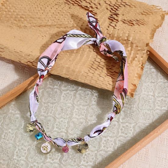 Women Scarf Necklace Convertible Printed Scarf Chocker Necklace Scarf with Flower Faux