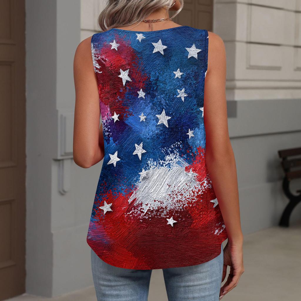 Square Collar Tank Top Women Print Tank Tee Casual Loose Fit Sleeveless Shirt