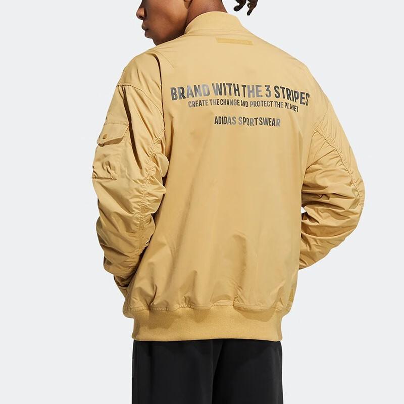 Adidas Solid Color Printed Pilot Letter Zip-Up Stand Collar Jacket Men’s Khaki