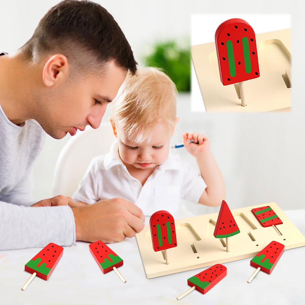 Wooden Toy Imitation Watermelon Popsicle Set 5 Pieces Of Puzzle Summer Limited Ornaments